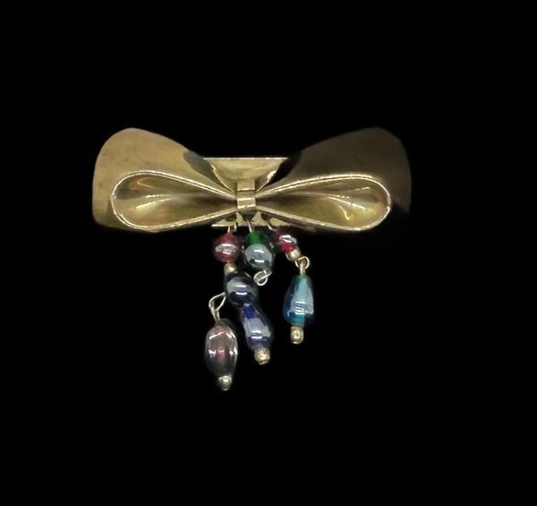 Vintage 1930s Brass Bow with Colored Glass Dangles - Lamoree’s Vintage