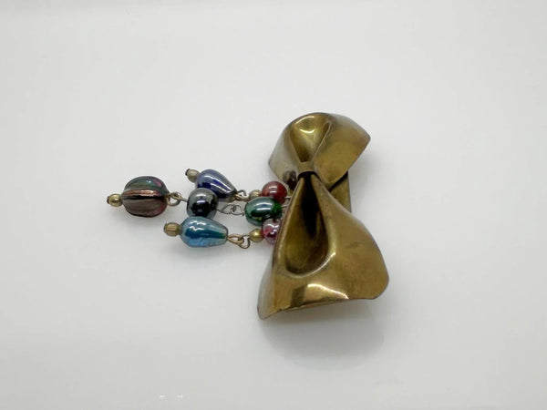 Vintage 1930s Brass Bow with Colored Glass Dangles - Lamoree’s Vintage