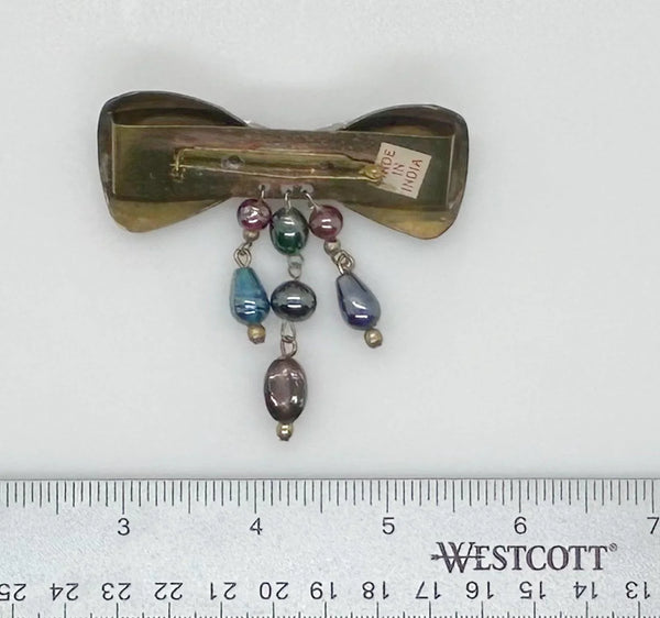 Vintage 1930s Brass Bow with Colored Glass Dangles - Lamoree’s Vintage