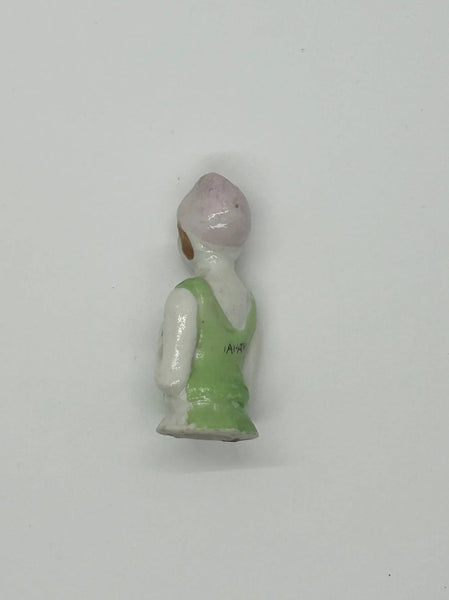 Vintage 1930s Japan Porcelain Sewing Pincushion Flapper Doll in Green - Lamoree’s Vintage