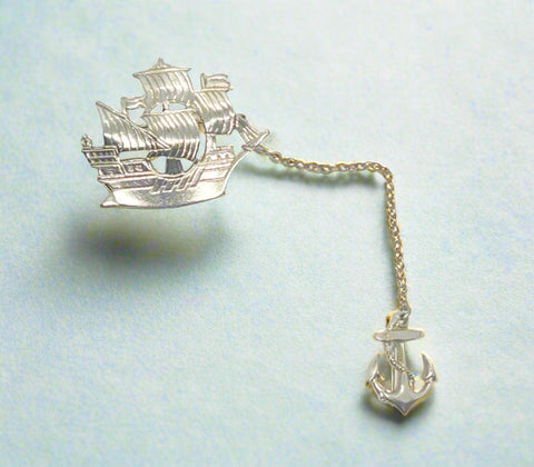 Vintage 1930s Silver Tone Sailing Ship and Anchor Brooch Chatelaine - Lamoree’s Vintage