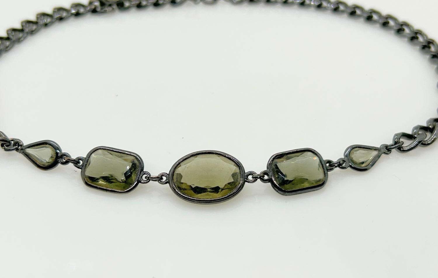 Vintage 1980s Smoky Stones Necklace of Blackened Metal - Lamoree’s Vintage