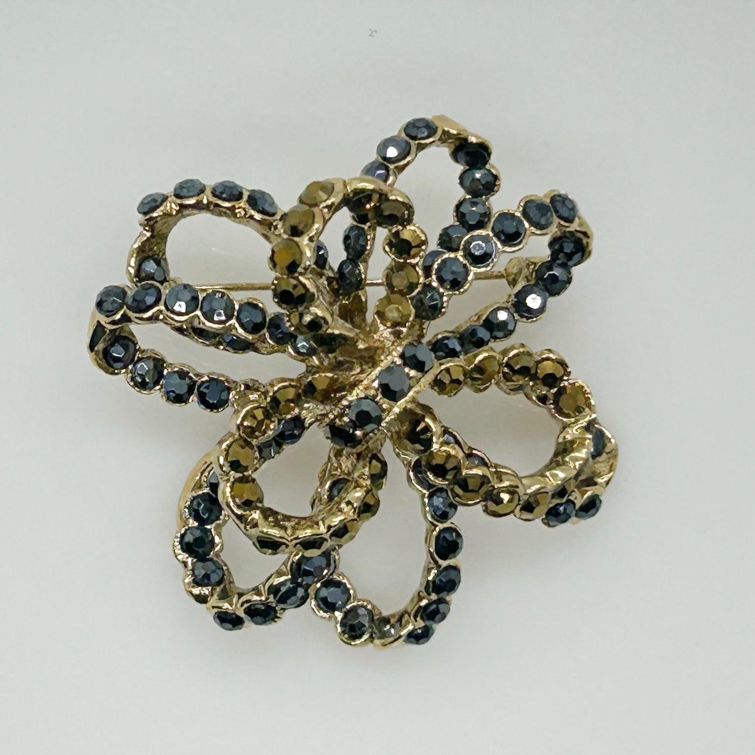 Vintage 3-D Dark Blue and Gold Stones Ribbon Bow Brooch - Lamoree’s Vintage