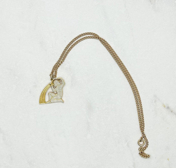 Vintage Aquarius The Waterbearer Zodiac Two Tone Pendant with Chain - Lamoree’s Vintage