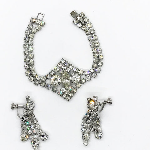 Vintage Art Deco Style Sparking Rhinestone Bracelet and Earrings - Lamoree’s Vintage