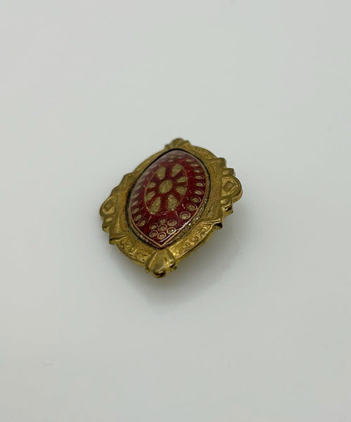 Vintage Art Deco Vermeil Enamel Red and Gold Brooch Pin - Lamoree’s Vintage