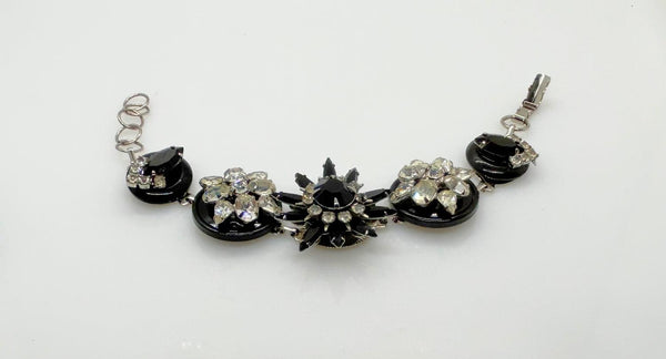 Vintage Articulated Panel Bracelet with Onyx Glass Cabochons - Lamoree’s Vintage
