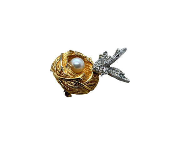 Vintage Bird and Nest with Pearl Egg Brooch - Lamoree’s Vintage