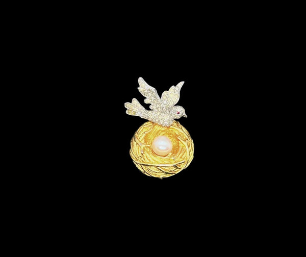 Vintage Bird and Nest with Pearl Egg Brooch - Lamoree’s Vintage