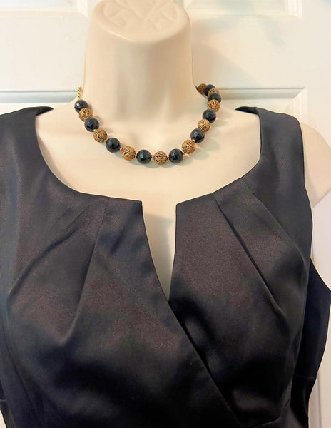 Vintage Choker with Black Beads and Filigree Beads - Lamoree’s Vintage