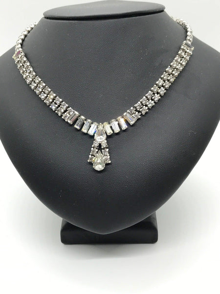 Vintage Clear Baguettes Rhinestone Drop Necklace - Lamoree’s Vintage