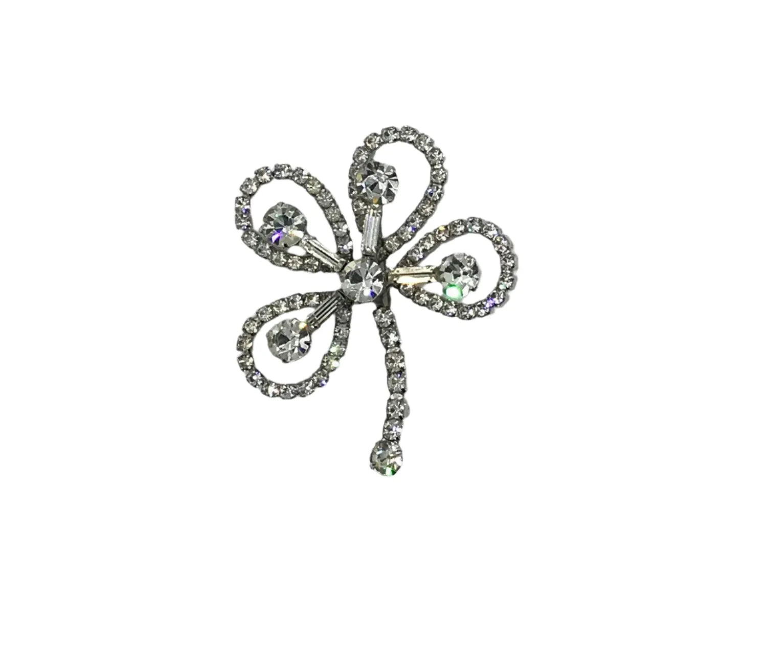 Vintage Clear Rhinestone 4- Leaf Clover Shamrock Brooch