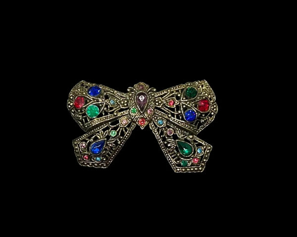 Vintage Colorful Detailed Rhinestone Bow Brooch - Lamoree’s Vintage
