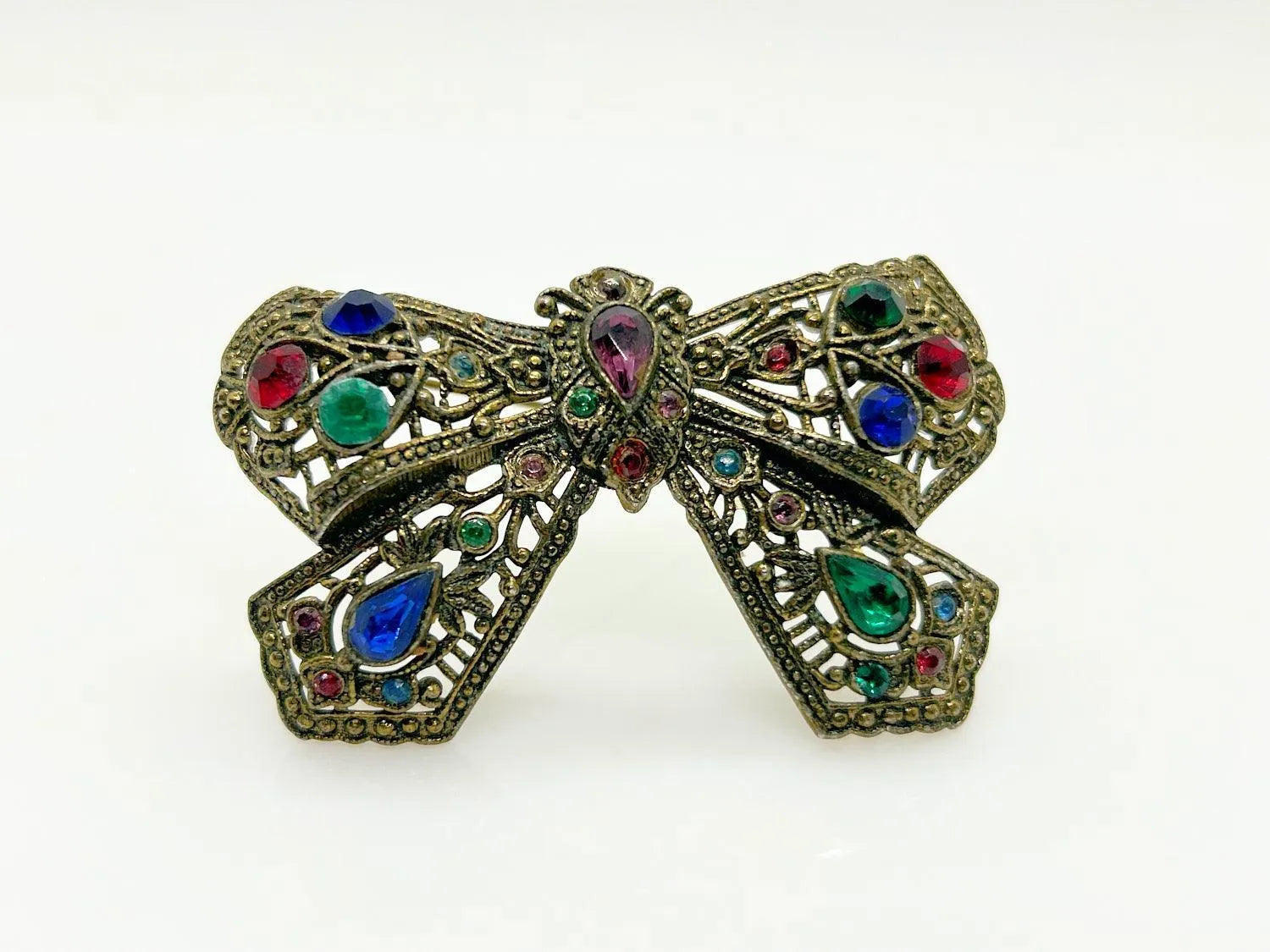 Vintage Colorful Detailed Rhinestone Bow Brooch - Lamoree’s Vintage