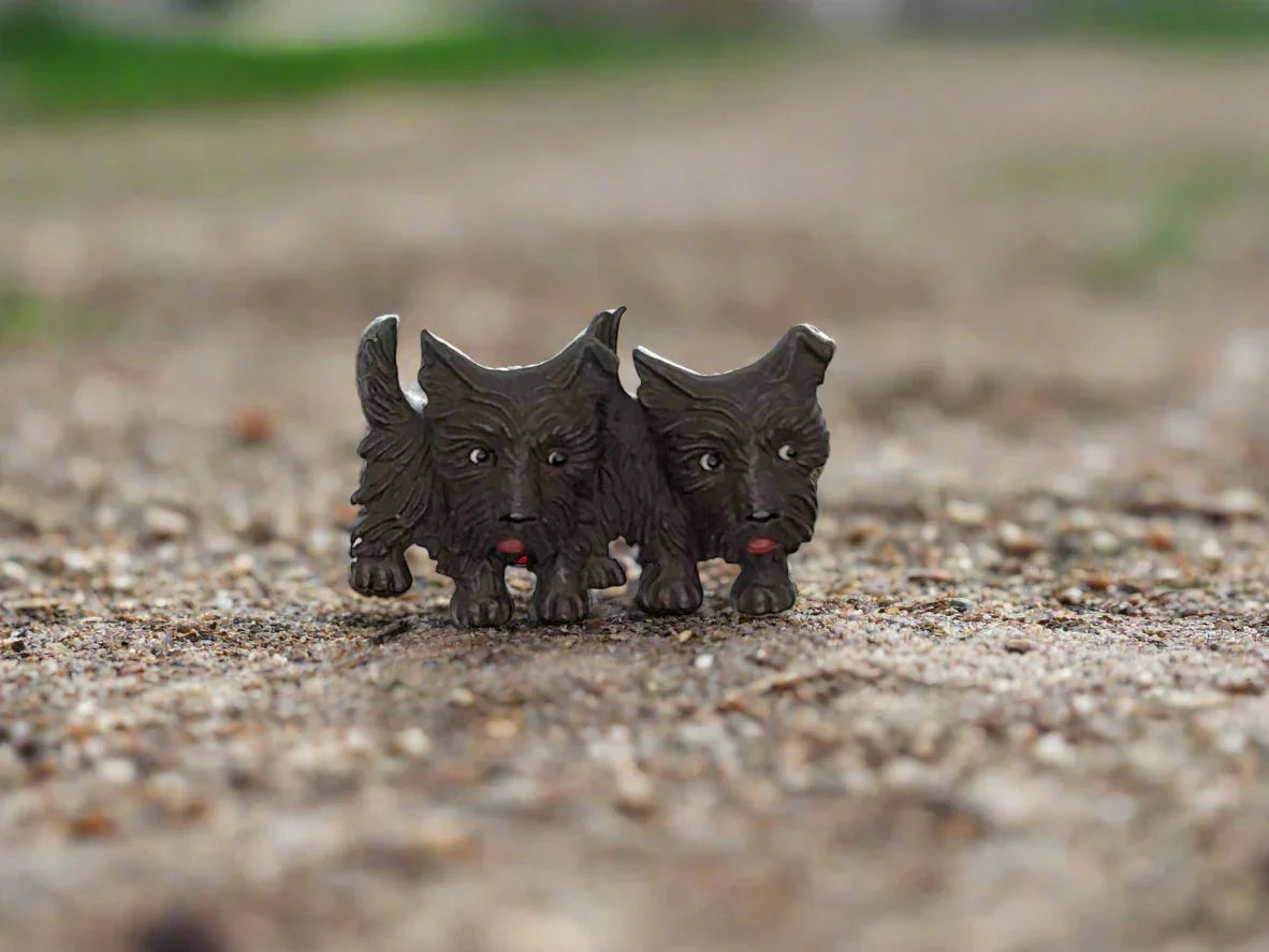 Vintage Czech Chocolate Brown Celluloid Scottie Dogs Brooch - Lamoree’s Vintage