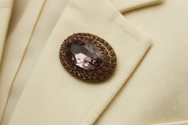 Vintage Czech Layered Brooch with Shades of Violet Stones
