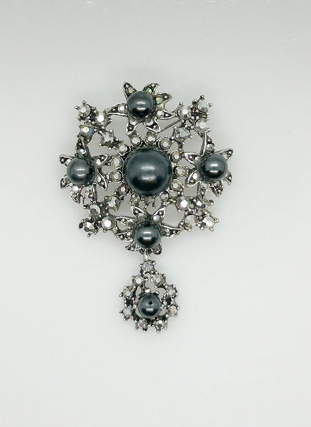 Vintage Drop Brooch with Grey Faux Tahitian Pearls - Lamoree’s Vintage