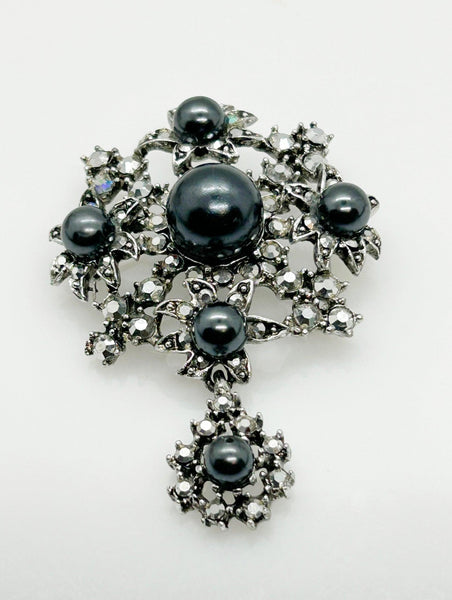 Vintage Drop Brooch with Grey Faux Tahitian Pearls - Lamoree’s Vintage