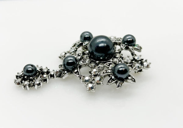 Vintage Drop Brooch with Grey Faux Tahitian Pearls - Lamoree’s Vintage