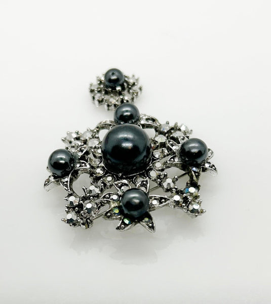 Vintage Drop Brooch with Grey Faux Tahitian Pearls - Lamoree’s Vintage