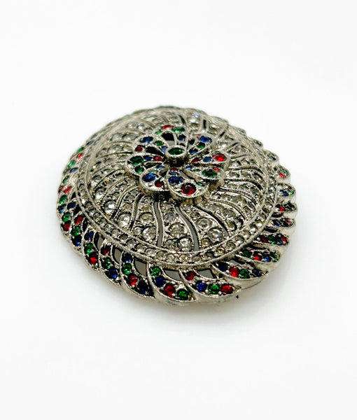 Vintage Edwardian Style Oval Brooch with Glittering Multi Colored Stones - Lamoree’s Vintage