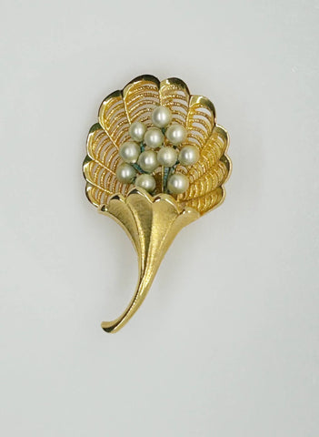 Vintage Faux Pearl Bouquet Brooch with Intricate Metalwork - Lamoree’s Vintage