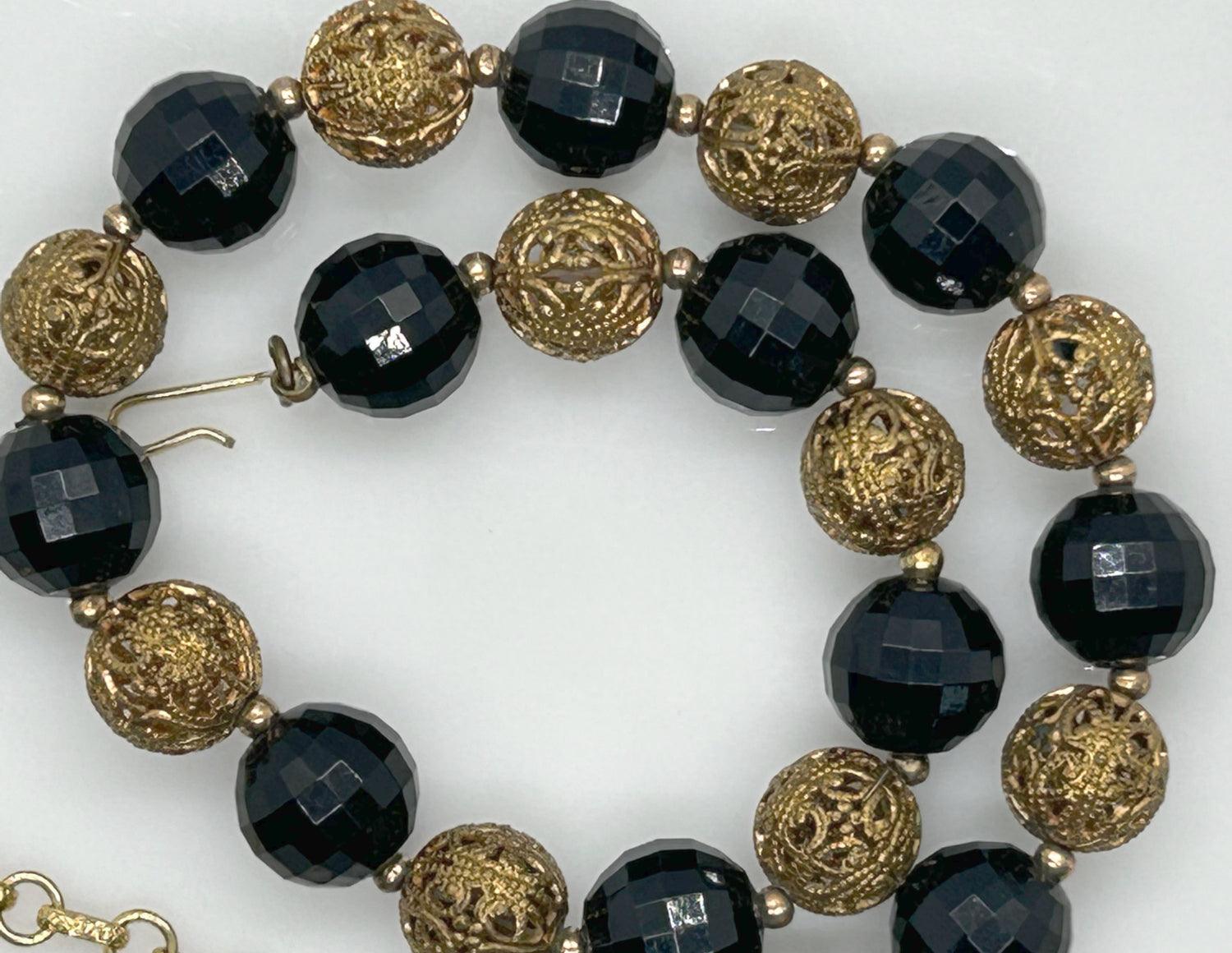 Vintage Filigree Necklace Choker with Black Beads and Filigree Beads - Lamoree’s Vintage