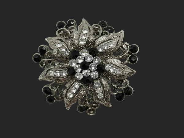 Vintage Floral Brooch with Black and White Stones - Lamoree’s Vintage