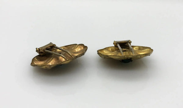 Vintage Floral Shoe Clips with Green Center Stones - Lamoree’s Vintage