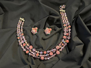 Vintage Glamour in Pink, Red and Green Glittering Necklace and Earrings Set - Lamoree’s Vintage