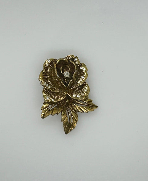 Vintage Goldette Rose Brooch with Rhinestones - Lamoree’s Vintage