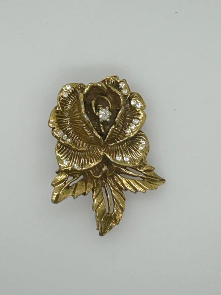 Vintage Goldette Rose Brooch with Rhinestones - Lamoree’s Vintage