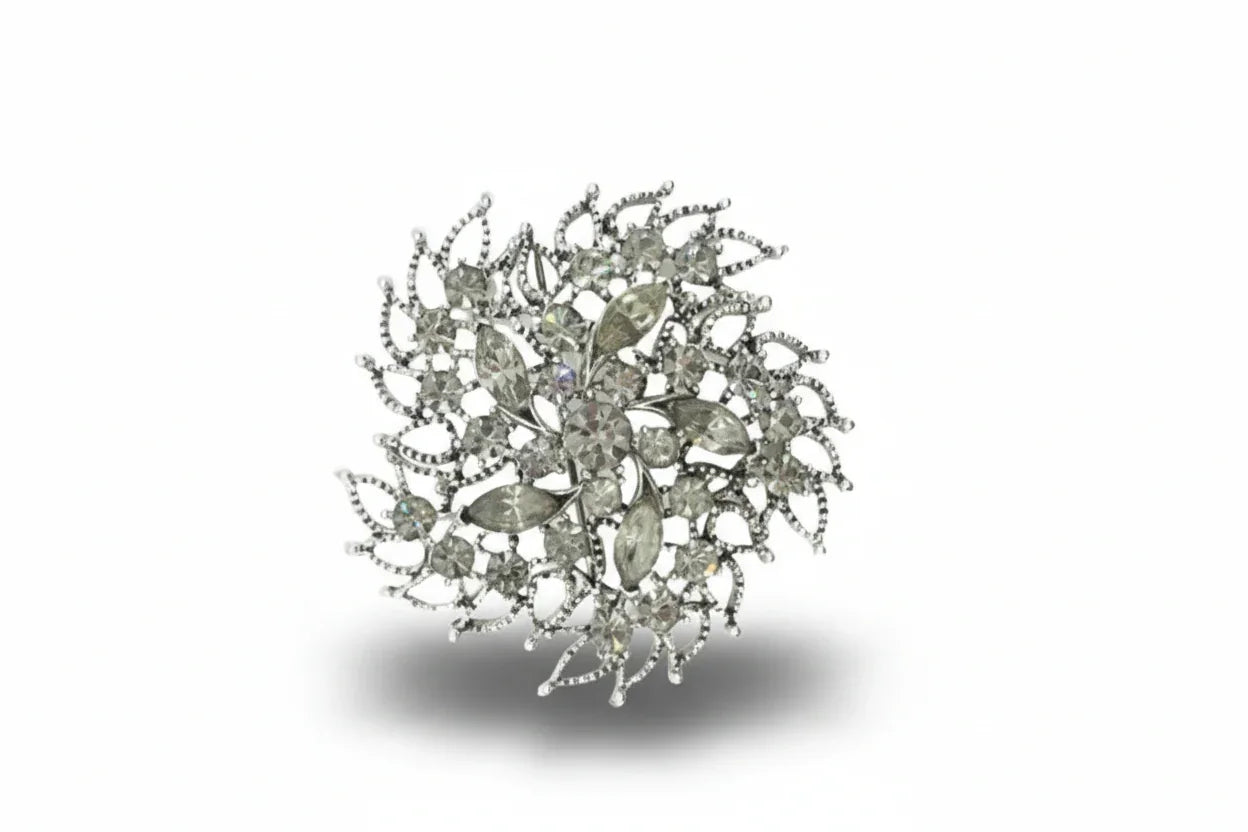 Vintage Gray Rhinestones Swirl Brooch - Uniquely Beautiful!