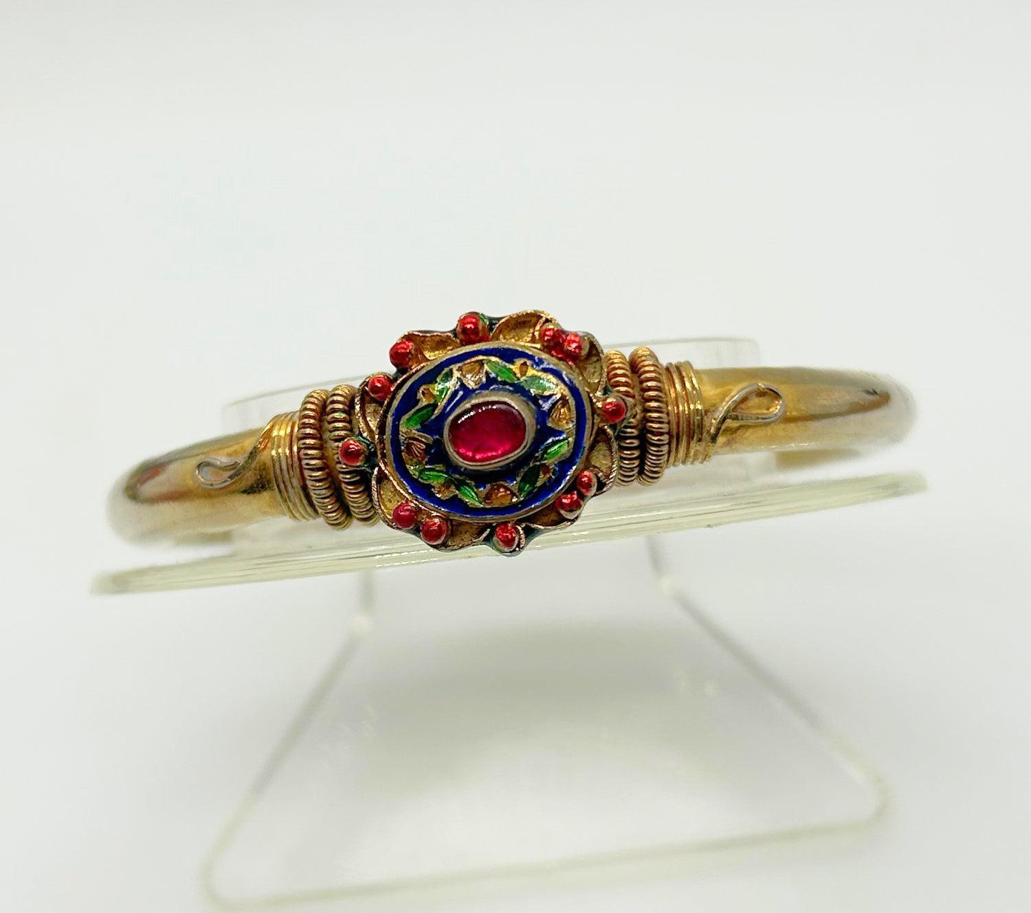 Vintage Indian Mogul Style Enamel Bangle Bracelet - Lamoree’s Vintage