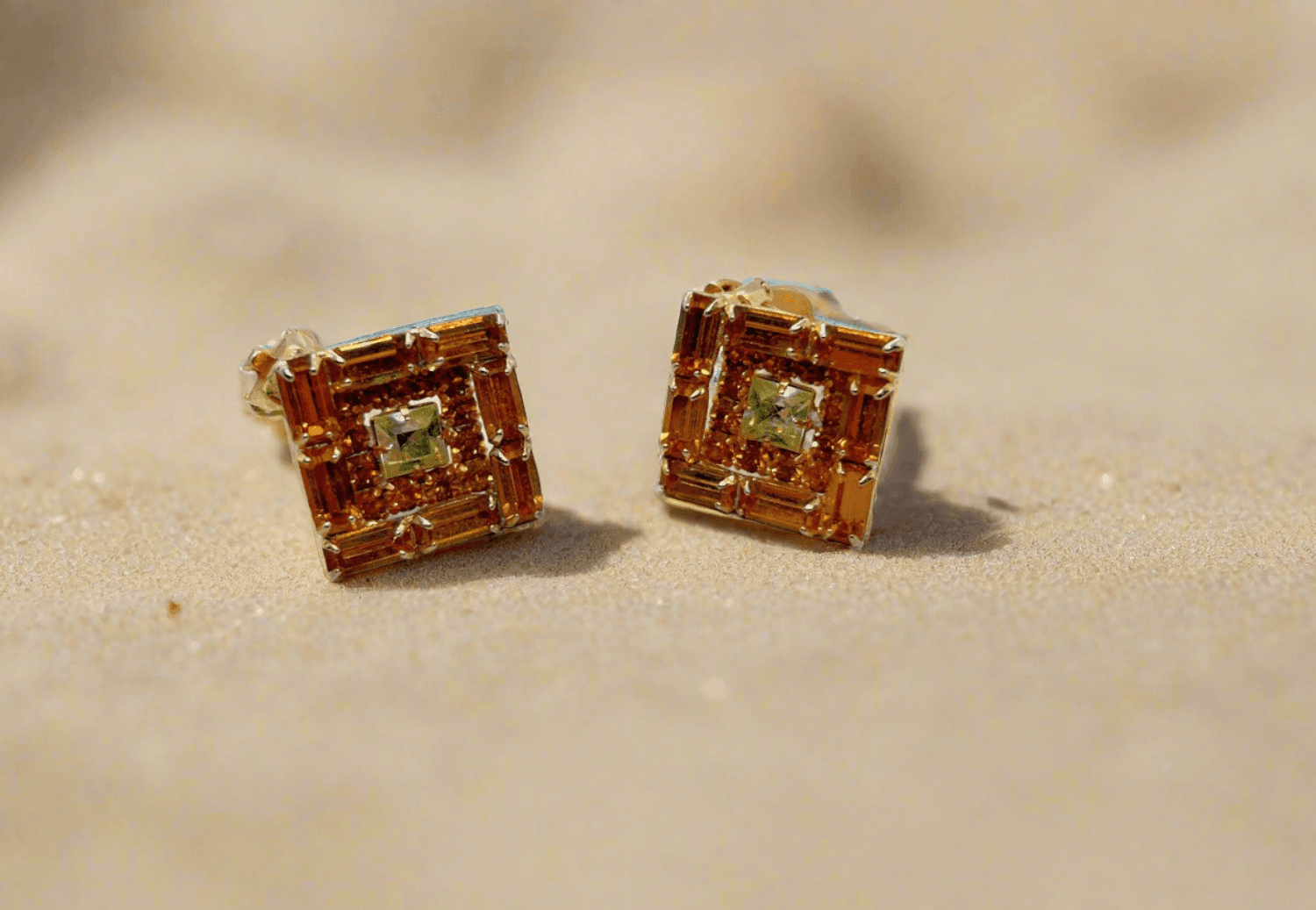 Vintage Kramer Layered Golden Square Rhinestone Earrings - Lamoree’s Vintage