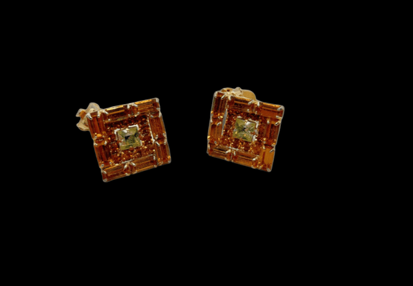 Vintage Kramer Layered Golden Square Rhinestone Earrings - Lamoree’s Vintage