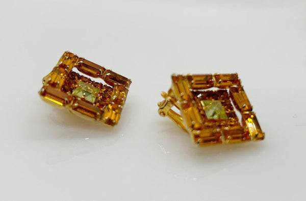 Vintage Kramer Layered Golden Square Rhinestone Earrings - Lamoree’s Vintage