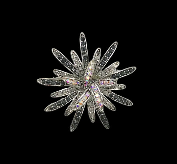 Vintage Large Rhinestone Spiky Flower  Brooch