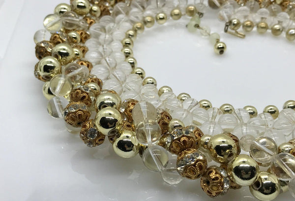 Vintage Lucite and Gold Beaded Statement Runway Collar - Necklace - Lamoree’s Vintage