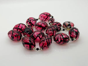 Vintage Magenta Striped Blown Glass Necklace - Lamoree’s Vintage