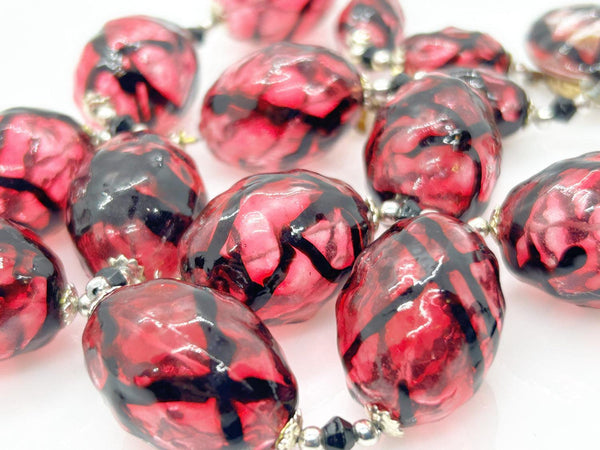 Vintage Magenta Striped Blown Glass Necklace - Lamoree’s Vintage