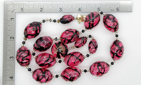 Vintage Magenta Striped Blown Glass Necklace - Lamoree’s Vintage