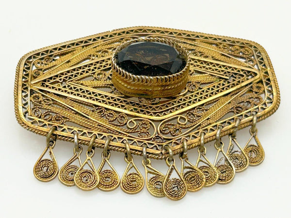 Vintage Middle Eastern Israel Filigree Pendant/ Brooch with Smoky Quartz - Lamoree’s Vintage