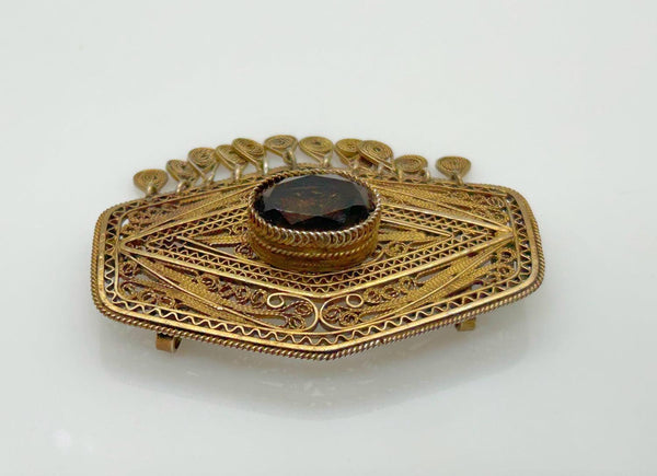 Vintage Middle Eastern Israel Filigree Pendant/ Brooch with Smoky Quartz - Lamoree’s Vintage