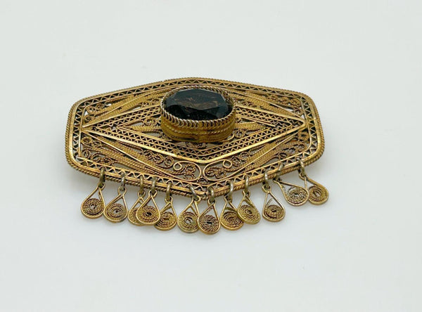 Vintage Middle Eastern Israel Filigree Pendant/ Brooch with Smoky Quartz - Lamoree’s Vintage