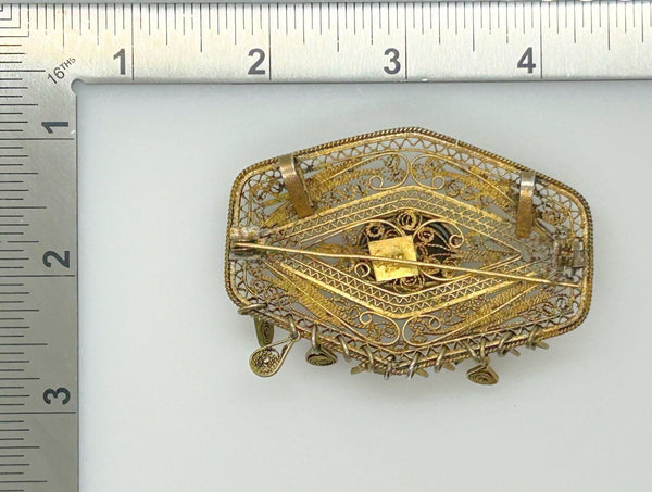 Vintage Middle Eastern Israel Filigree Pendant/ Brooch with Smoky Quartz - Lamoree’s Vintage