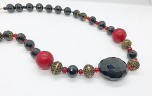 Vintage Necklace with Red and Black Beads - Lamoree’s Vintage