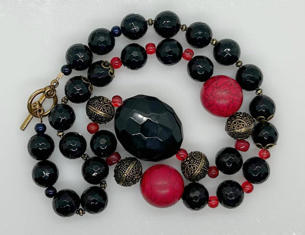 Vintage Necklace with Red and Black Beads - Lamoree’s Vintage