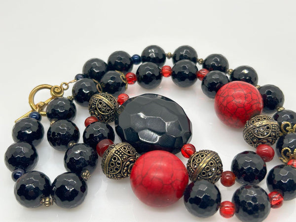 Vintage Necklace with Red and Black Beads - Lamoree’s Vintage