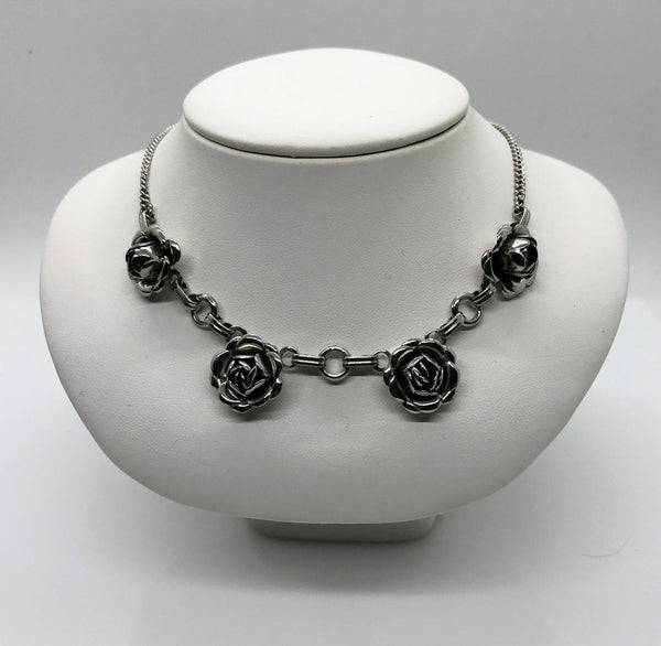 Vintage Pretty Silver Tone Rose Necklace - Lamoree’s Vintage